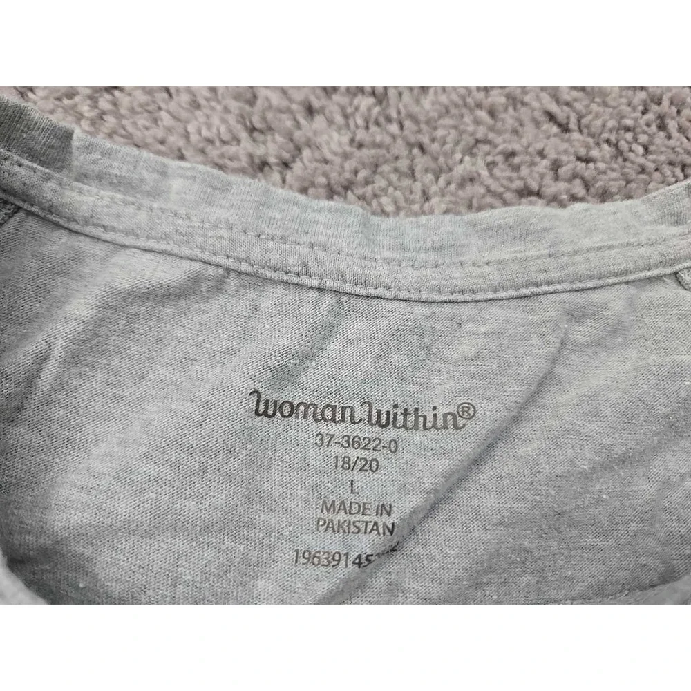 Woman Within Blouse Womens L Gray Cuffed Butterfly Kangaroo‎ Pocket Patriotic